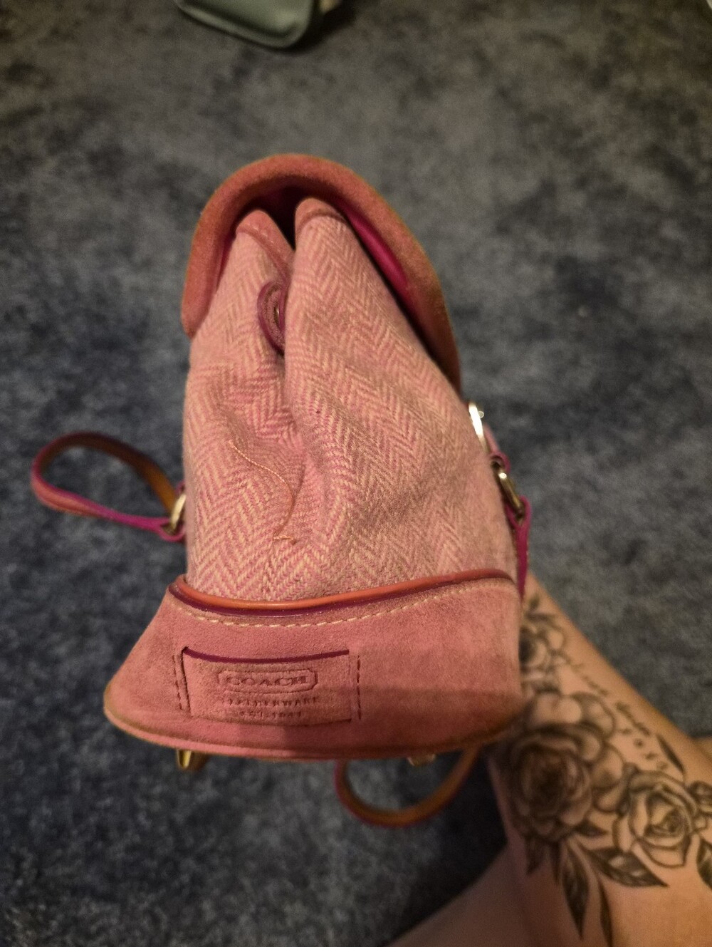 Coacg Y2k Pink Herringbone Hamptons Satchel Handbag - Picture 4 of 7
